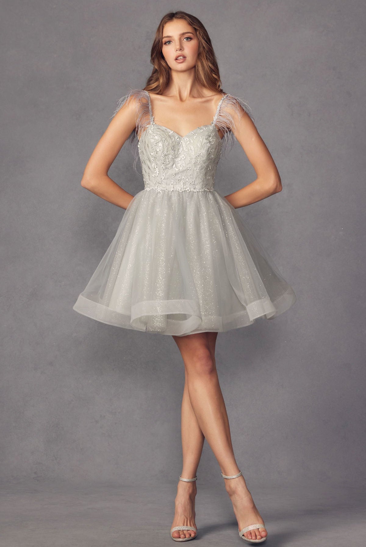 Feather Straps Sheer Bodice Short Cocktail & Homecoming Dress JT881-Cocktail Dress-smcfashion.com