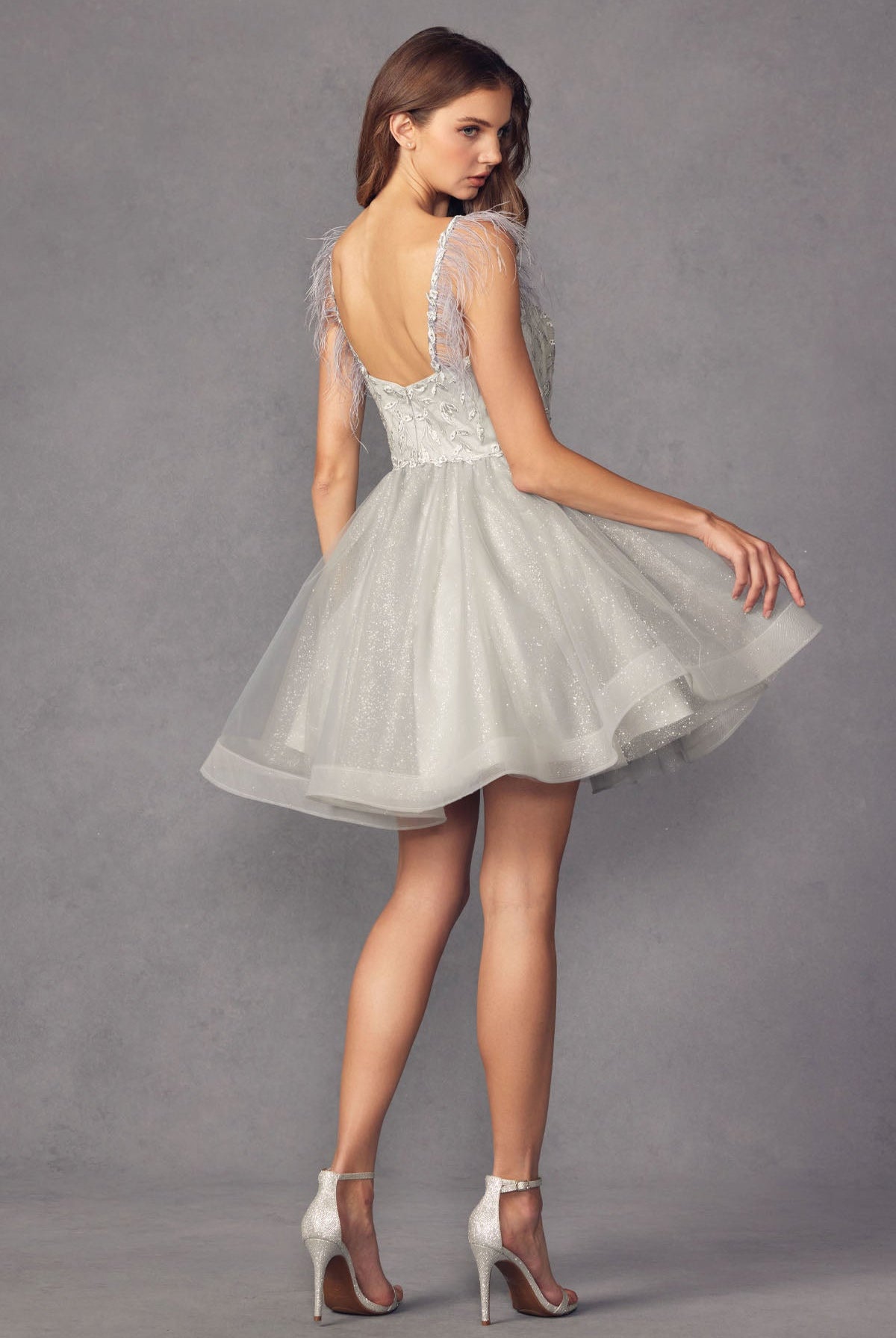 Feather Straps Sheer Bodice Short Cocktail & Homecoming Dress JT881-Cocktail Dress-smcfashion.com