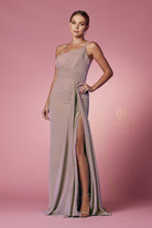 High Slit One Shoulder Long Bridesmaid & Evening Dress NXE1005-Bridesmaid Dress-smcfashion.com