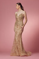 Glitter Deep V-Neck Bodice Trumpet Long Prom Dress NXR282-1-Prom Dress-smcfashion.com