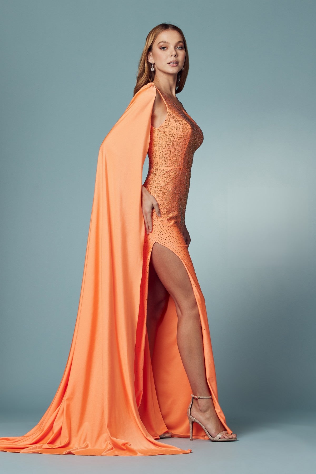 One Shoulder High Slit Embellished Jewel Long Prom & Evening Dress NXE1039-Prom Dress-smcfashion.com