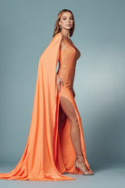 One Shoulder High Slit Embellished Jewel Long Prom & Evening Dress NXE1039-Prom Dress-smcfashion.com