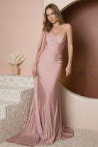 Party Cocktail One Shoulder Drape Sleeve Mermaid Long Evening Dress NXE475-Evening Dress-smcfashion.com