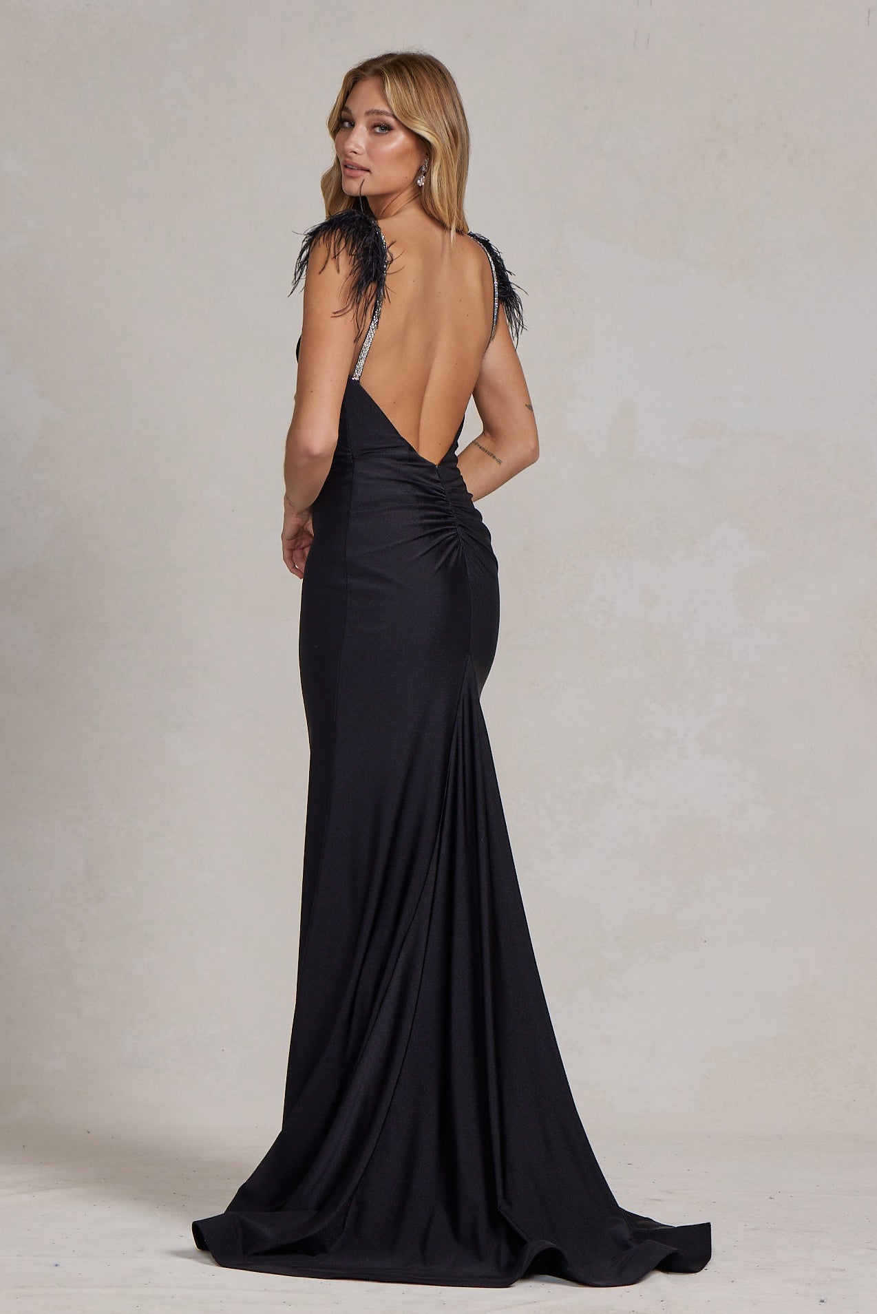 Mermaid Satin Embellished Feather Open Back Long Prom Dress NXT1138-Prom Dress-smcfashion.com
