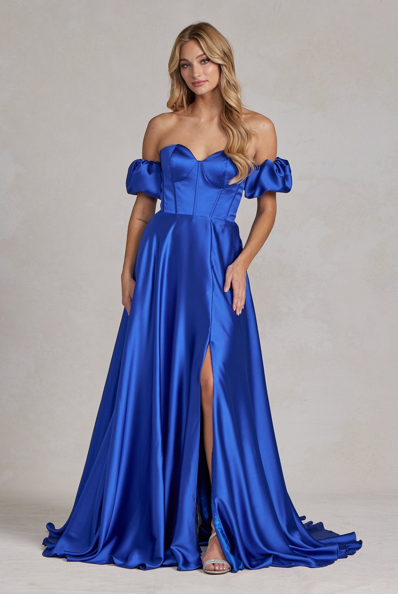 Off Shoulder Sweetheart Satin Side Slit Long Prom Dress NXK1122-Prom Dress-smcfashion.com