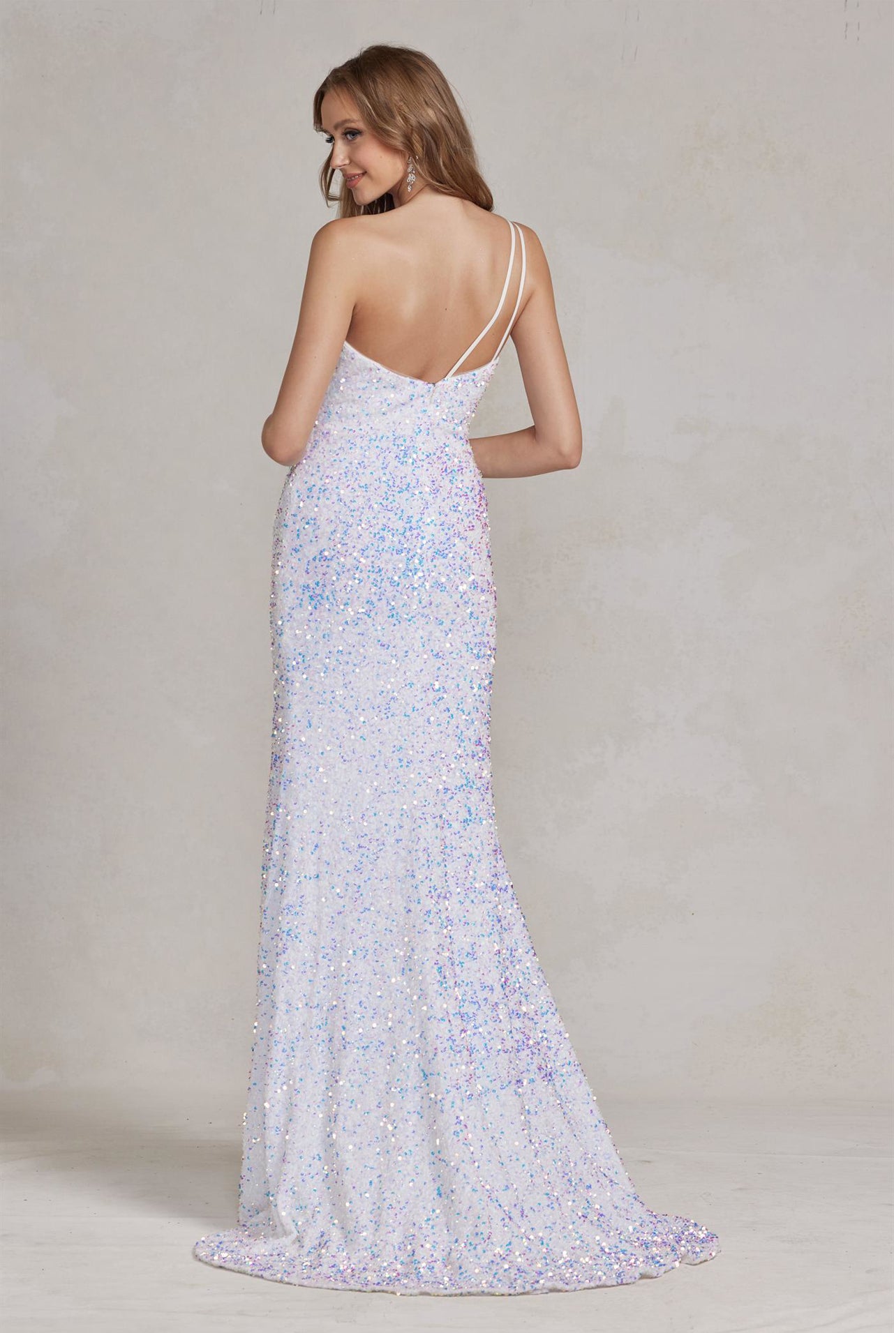 Side Slit One Shoulder Embroidered Sequins Open Back Long Evening Dress NXR1202-Evening Dress-smcfashion.com