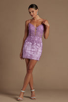 Glitter Embroidered Bodice Deep V-Neck Short Homecoming & Cocktail Dress NXR700-Cocktail Dress-smcfashion.com