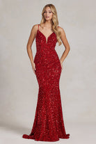 Mermaid Embroidered Sequins Sleeveless Open V-Back Long Evening Dress NXR1071-Evening Dress-smcfashion.com