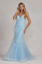 Mermaid Open Criss Cross Back Embroidered Flower Lace Long Prom Dress NXC1117-Prom Dress-smcfashion.com