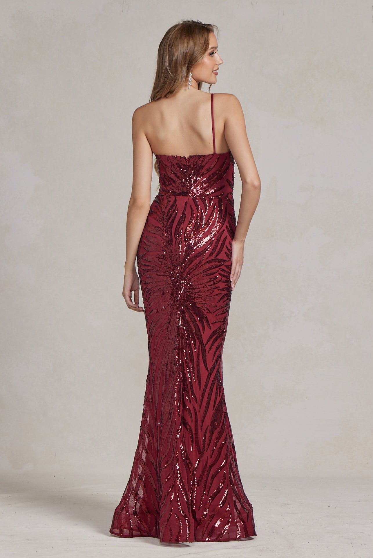 Mermaid Embroidered Sequins One Shoulder Long Evening Dress NXR1204-Evening Dress-smcfashion.com