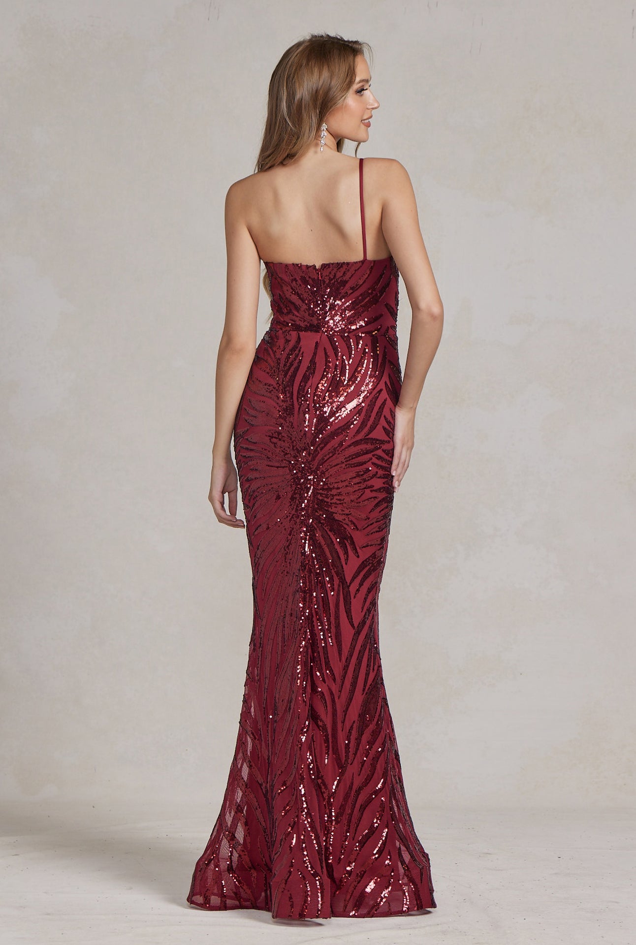 Mermaid Embroidered Sequins One Shoulder Long Evening Dress NXR1204-Evening Dress-smcfashion.com