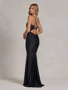 Embellished Jewel Illusion V-Neck Open Criss Cross Back Long Evening Dress NXK1123-Evening Dress-smcfashion.com
