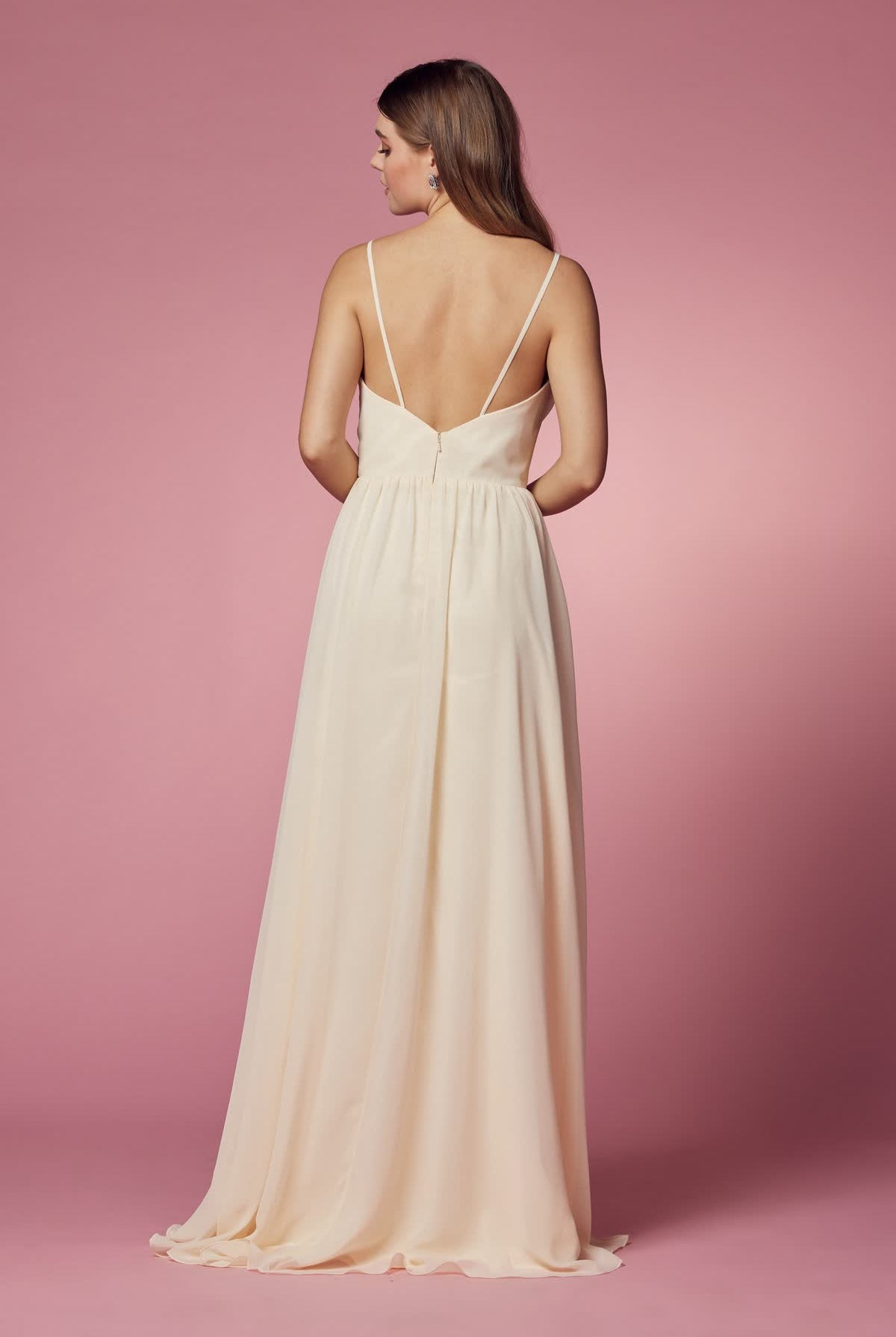 Sleeveless Tulle Simple V-Neck Chiffon Long Bridesmaid Dress NXR416-Bridesmaid Dress-smcfashion.com