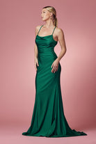 Cowl Neck Open Criss Cross Back Satin Long Prom & Bridesmaid Dress NXE1007-Prom Dress-smcfashion.com