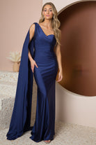 Party Cocktail One Shoulder Drape Sleeve Mermaid Long Evening Dress NXE475-Evening Dress-smcfashion.com