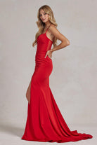 Side Slit Satin Sheer Back Sleeveless Spaghetti Straps Long Evening Dress NXP1168-Evening Dress-smcfashion.com