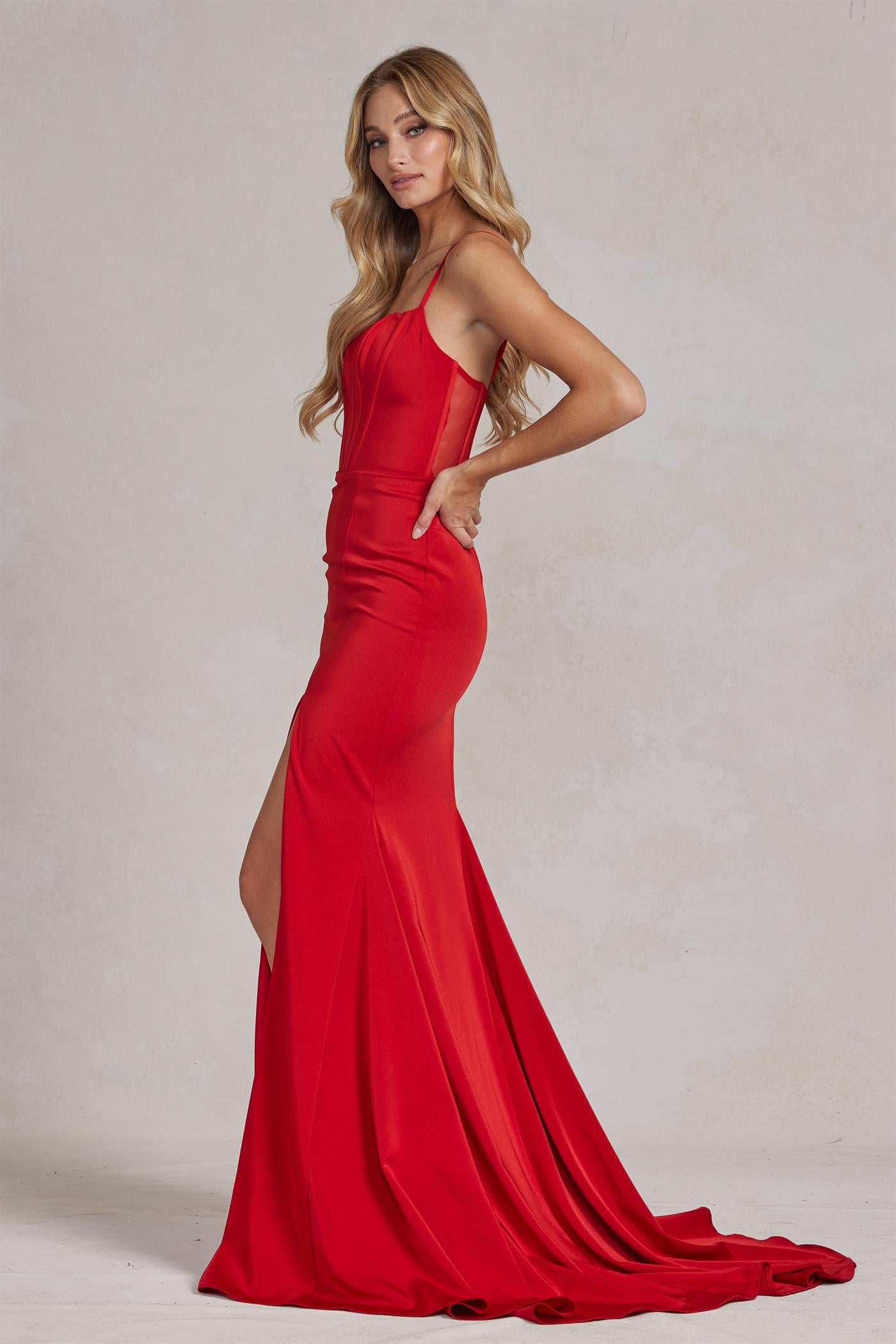 Side Slit Satin Sheer Back Sleeveless Spaghetti Straps Long Evening Dress NXP1168-Evening Dress-smcfashion.com