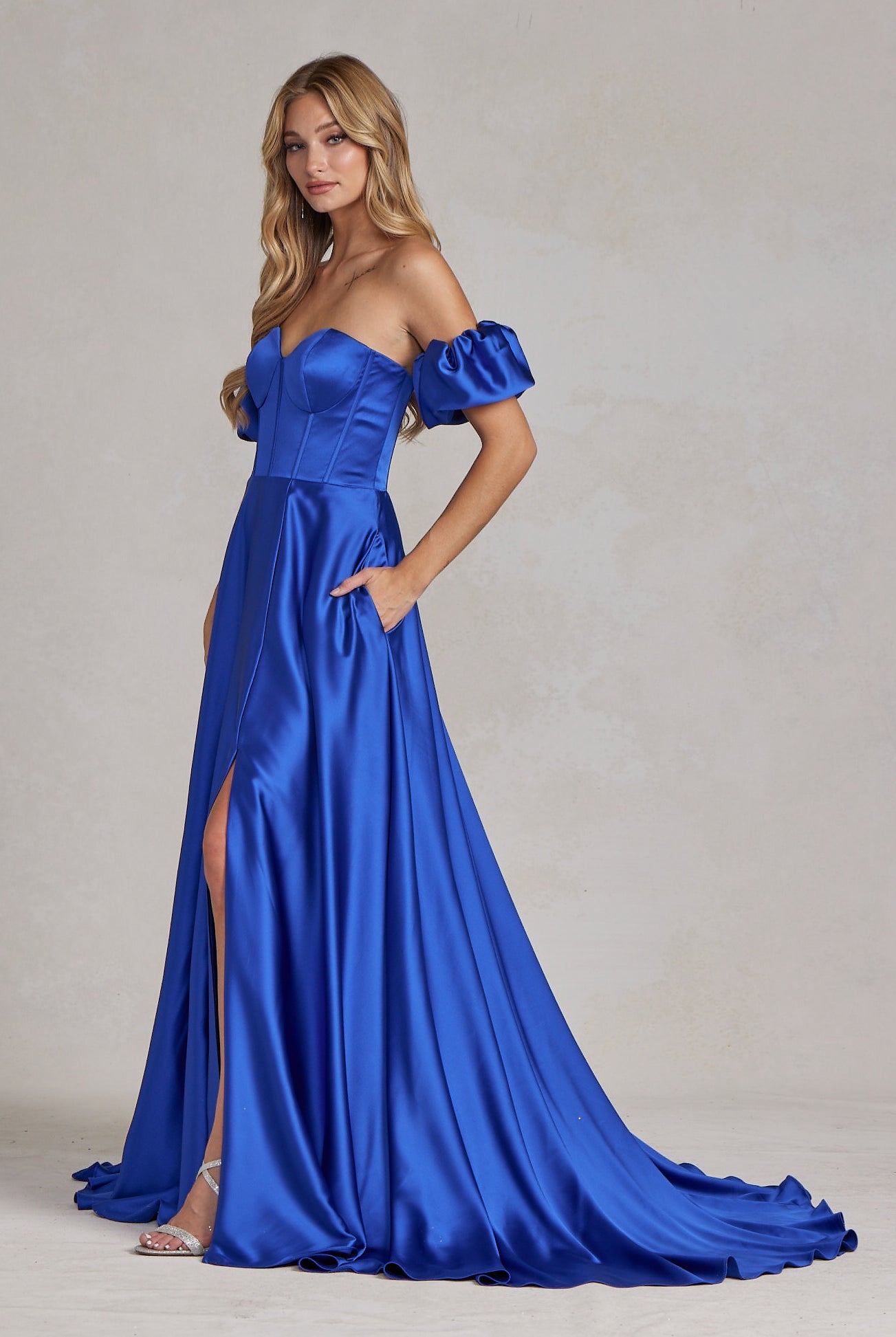 Off Shoulder Sweetheart Satin Side Slit Long Prom Dress NXK1122-Prom Dress-smcfashion.com