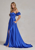 Off Shoulder Sweetheart Satin Side Slit Long Prom Dress NXK1122-Prom Dress-smcfashion.com