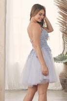 Plunging V-Neck Spaghetti Straps Embroidered Bodice Short Cocktail Dress NXG785-Cocktail Dress-smcfashion.com