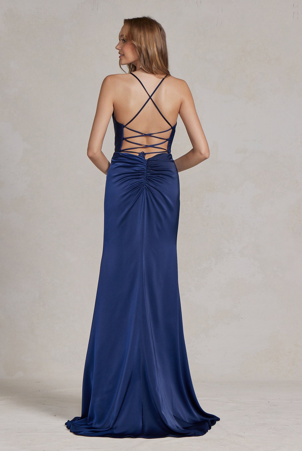 Side Slit Cowl Neck Satin Open Criss Cross Back Long Evening Dress NXE1068-Prom Dress-smcfashion.com
