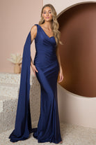 Party Cocktail One Shoulder Drape Sleeve Mermaid Long Evening Dress NXE475-Evening Dress-smcfashion.com