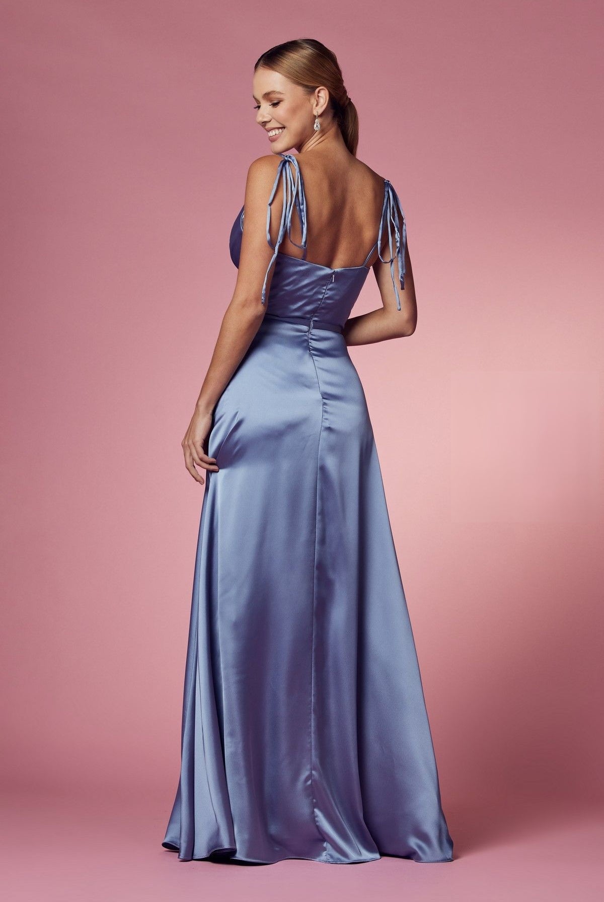 Double Breasted Spaghetti Straps High Slit Long Bridesmaid Dress NXR1029-Bridesmaid Dress-smcfashion.com