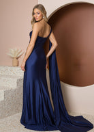 Party Cocktail One Shoulder Drape Sleeve Mermaid Long Evening Dress NXE475-Evening Dress-smcfashion.com