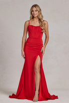 Side Slit Satin Sheer Back Sleeveless Spaghetti Straps Long Evening Dress NXP1168-Evening Dress-smcfashion.com