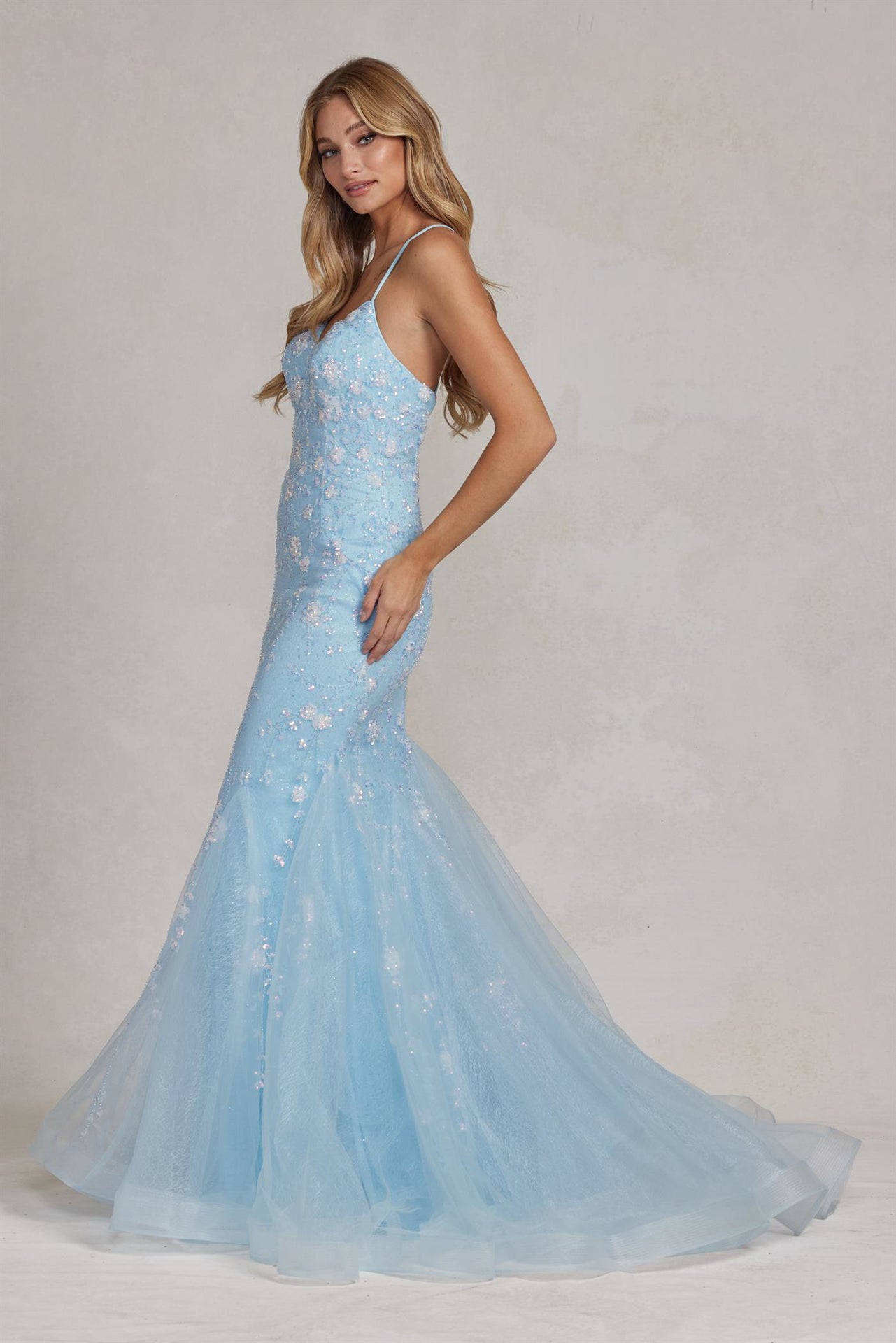 Mermaid Open Criss Cross Back Embroidered Flower Lace Long Prom Dress NXC1117-Prom Dress-smcfashion.com