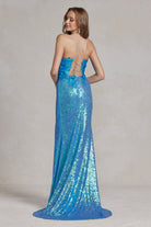 Side Slit Embroidered Applique Illusion V-Neck Long Evening Dress NXR1207-Evening Dress-smcfashion.com