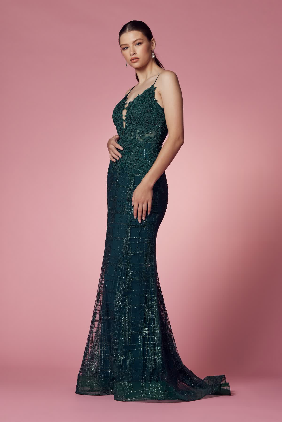 Glitter Deep V-Neck Bodice Trumpet Long Prom Dress NXR282-1-Prom Dress-smcfashion.com
