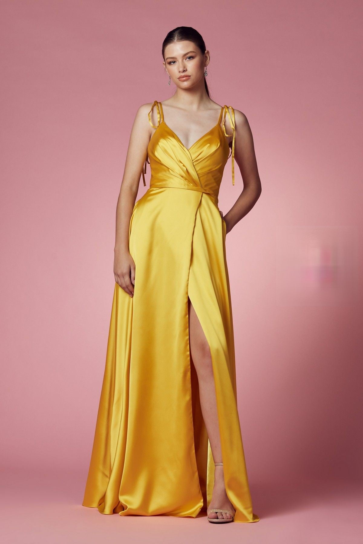 Double Breasted Spaghetti Straps High Slit Long Bridesmaid Dress NXR1029-Bridesmaid Dress-smcfashion.com
