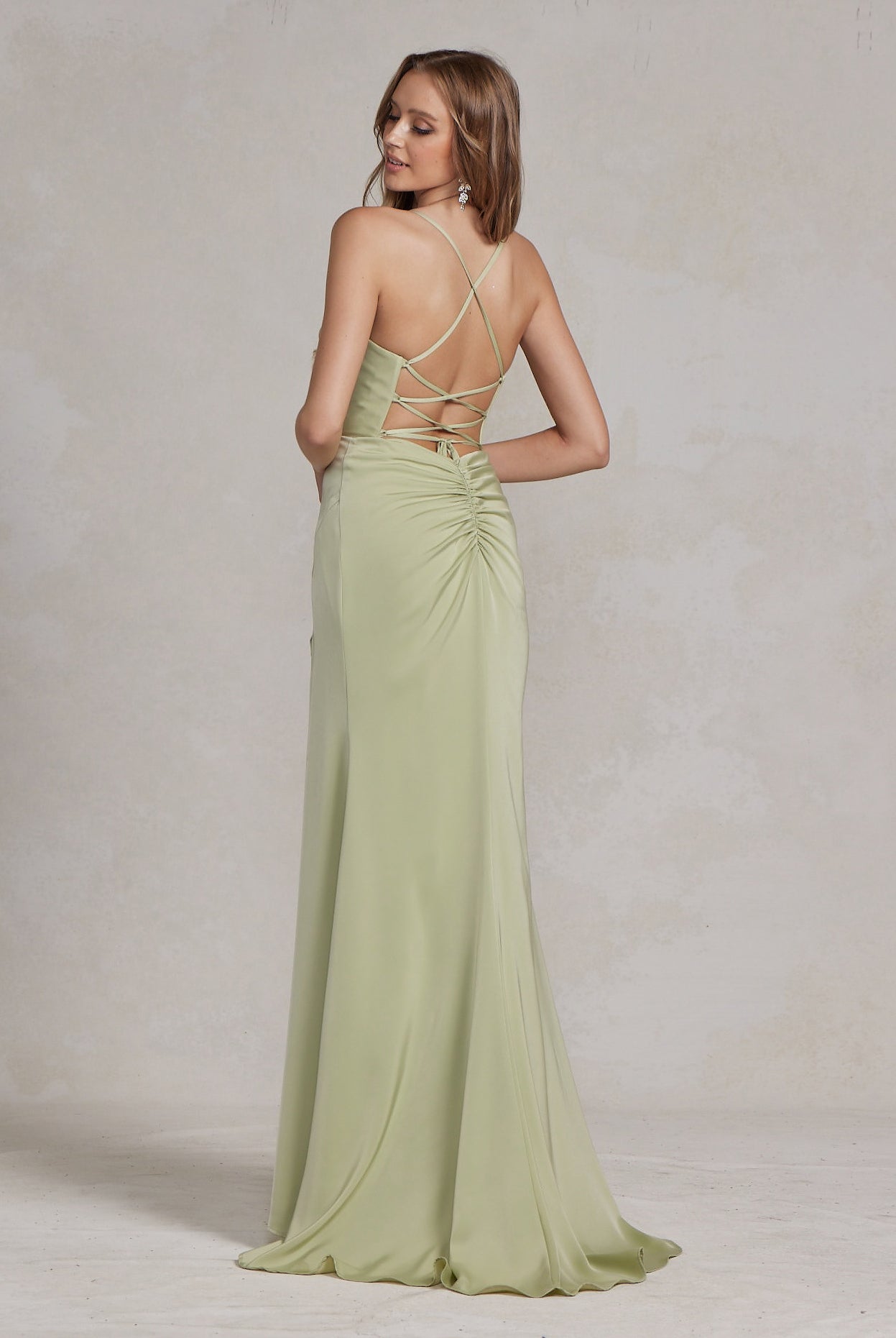 Side Slit Cowl Neck Satin Open Criss Cross Back Long Evening Dress NXE1068-Prom Dress-smcfashion.com