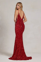 Mermaid Embroidered Sequins Sleeveless Open V-Back Long Evening Dress NXR1071-Evening Dress-smcfashion.com