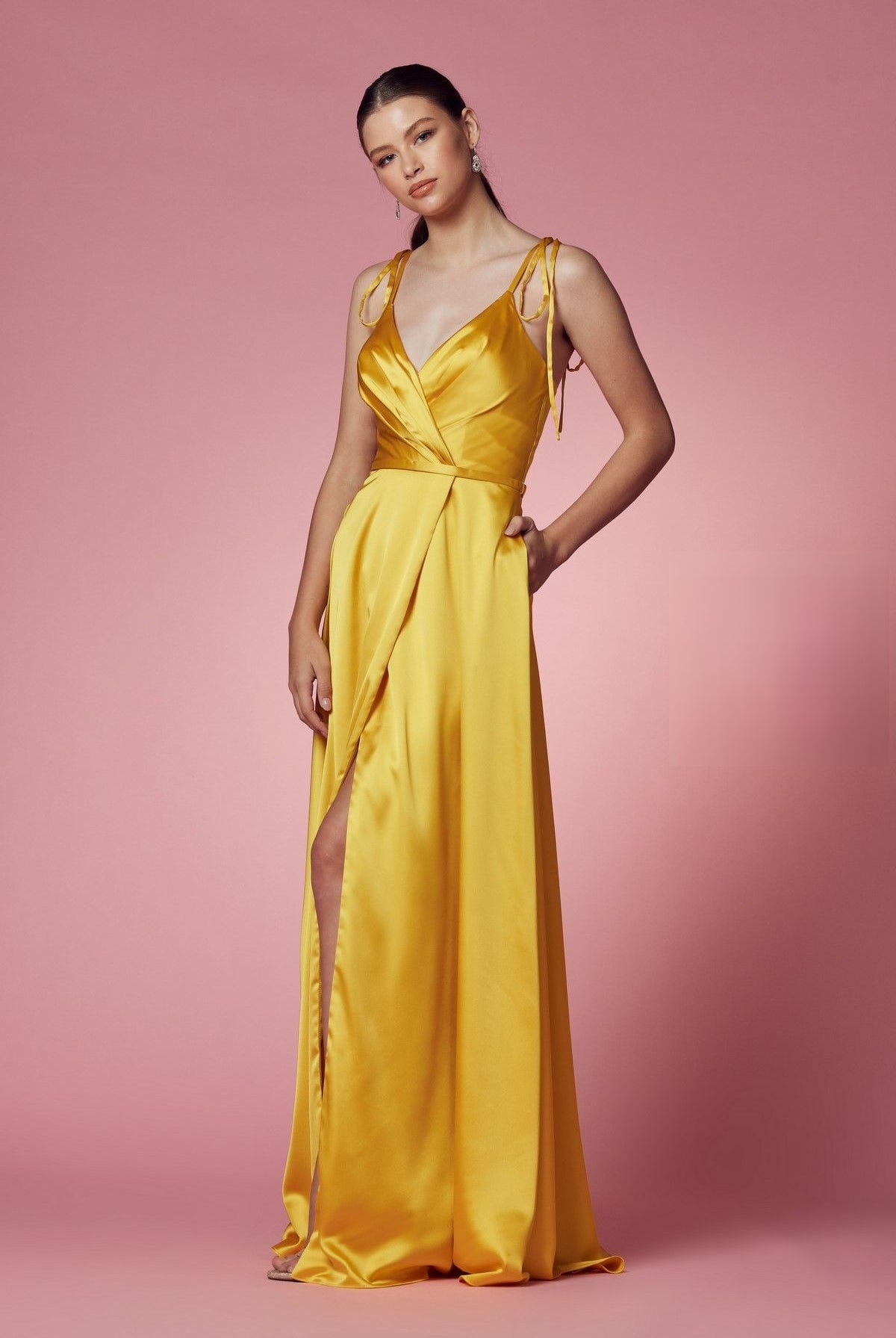 Double Breasted Spaghetti Straps High Slit Long Bridesmaid Dress NXR1029-Bridesmaid Dress-smcfashion.com