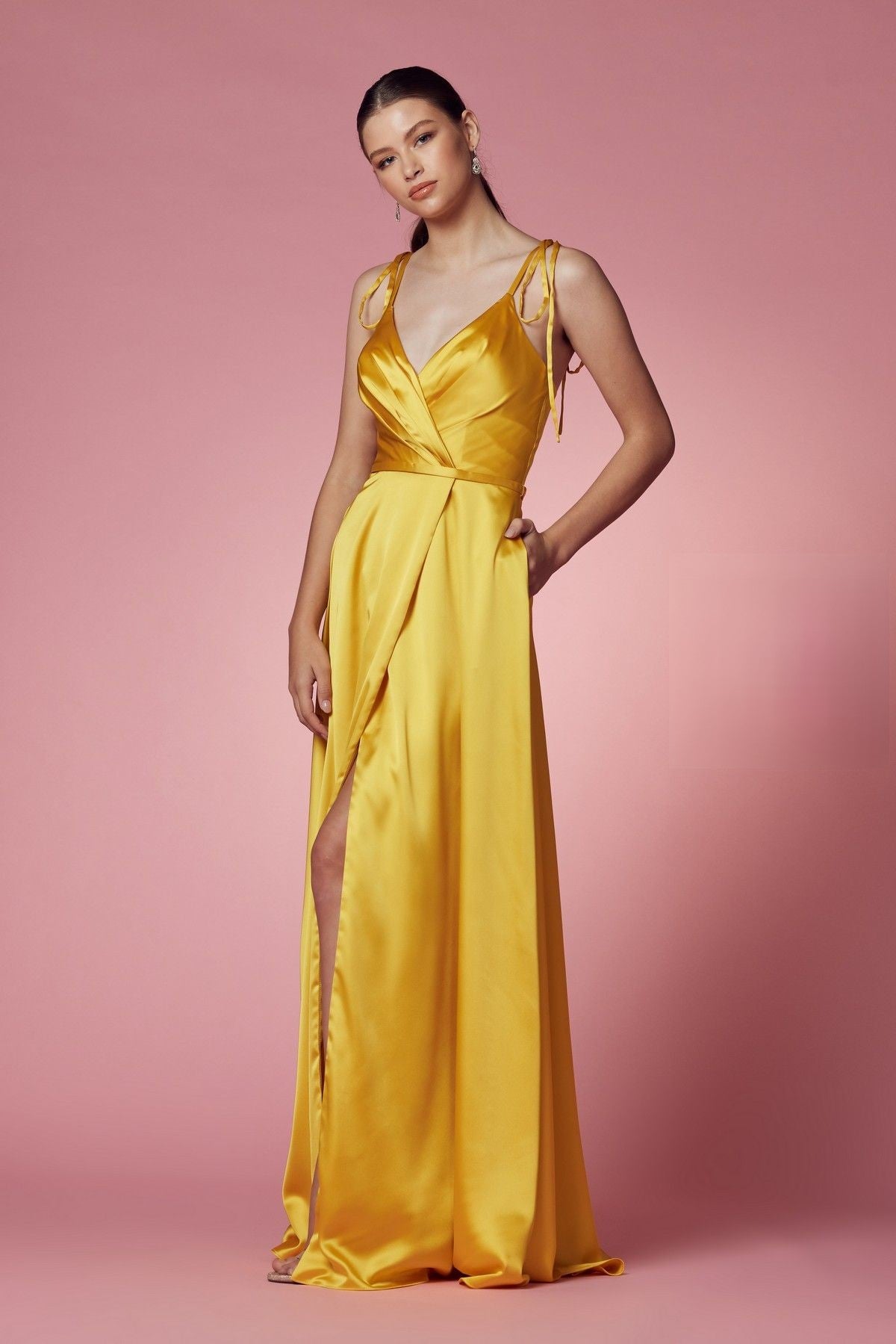 Double Breasted Spaghetti Straps High Slit Long Bridesmaid Dress NXR1029-Bridesmaid Dress-smcfashion.com