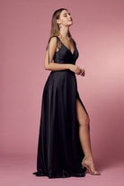 Double Breasted Spaghetti Straps High Slit Long Bridesmaid Dress NXR1029-Bridesmaid Dress-smcfashion.com