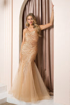 Mermaid Embroidered Sequin Open V-Back Long Prom Dress NXH1088-Prom Dress-smcfashion.com