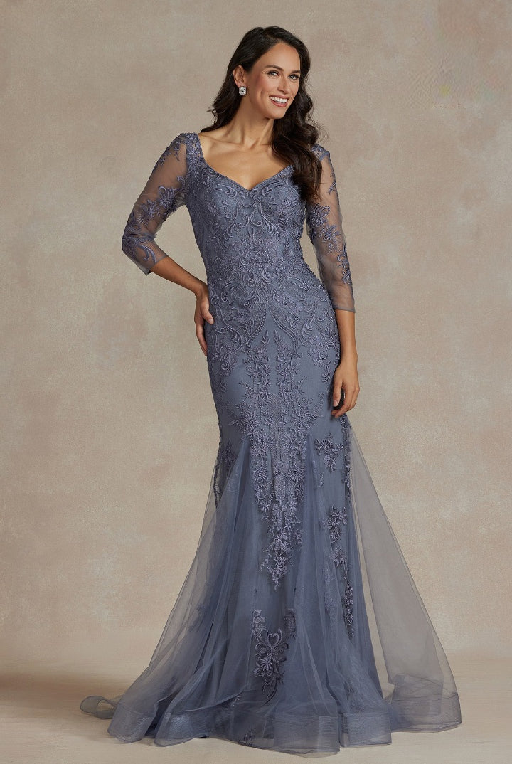 Sweetheart Embroidered Lace Sheer 3/4 Sleeves Long Mother of the Bride Dress NXJQ504-Mother of the Bride Dress-smcfashion.com