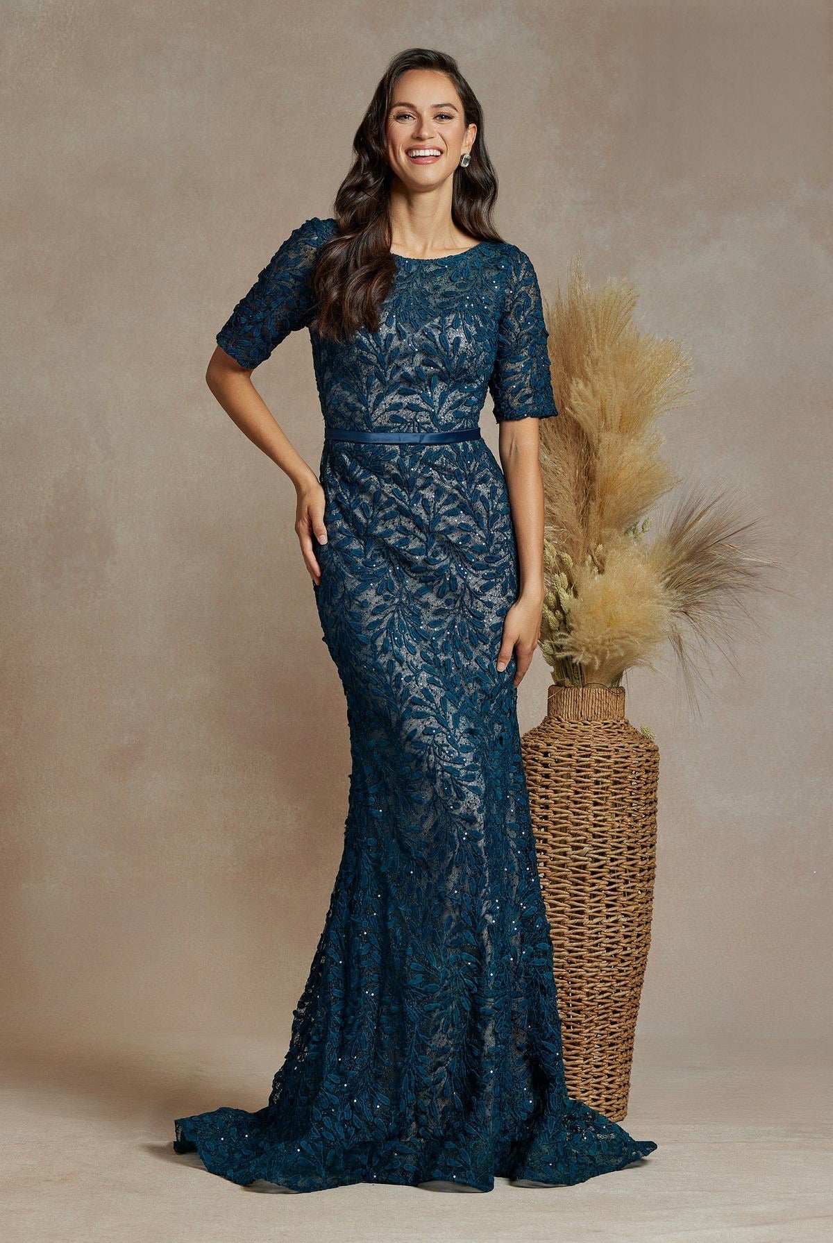 1/2 Sleeves Mermaid Embroidered Lace Long Mother of the Bride Dress NXJQ506-Mother of the Bride Dress-smcfashion.com