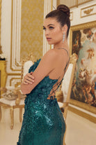 Side Slit Embroidered Applique Illusion V-Neck Long Evening Dress NXR1207-Evening Dress-smcfashion.com