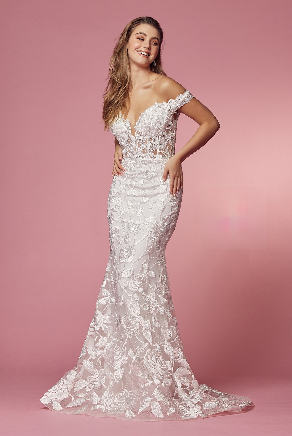 Off Shoulder Boho Inspired Mermaid Long Wedding Dress NXC439W-Wedding Dress-smcfashion.com