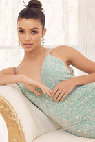 Mermaid Embroidered Sequins Sleeveless Open V-Back Long Evening Dress NXR1071-Evening Dress-smcfashion.com
