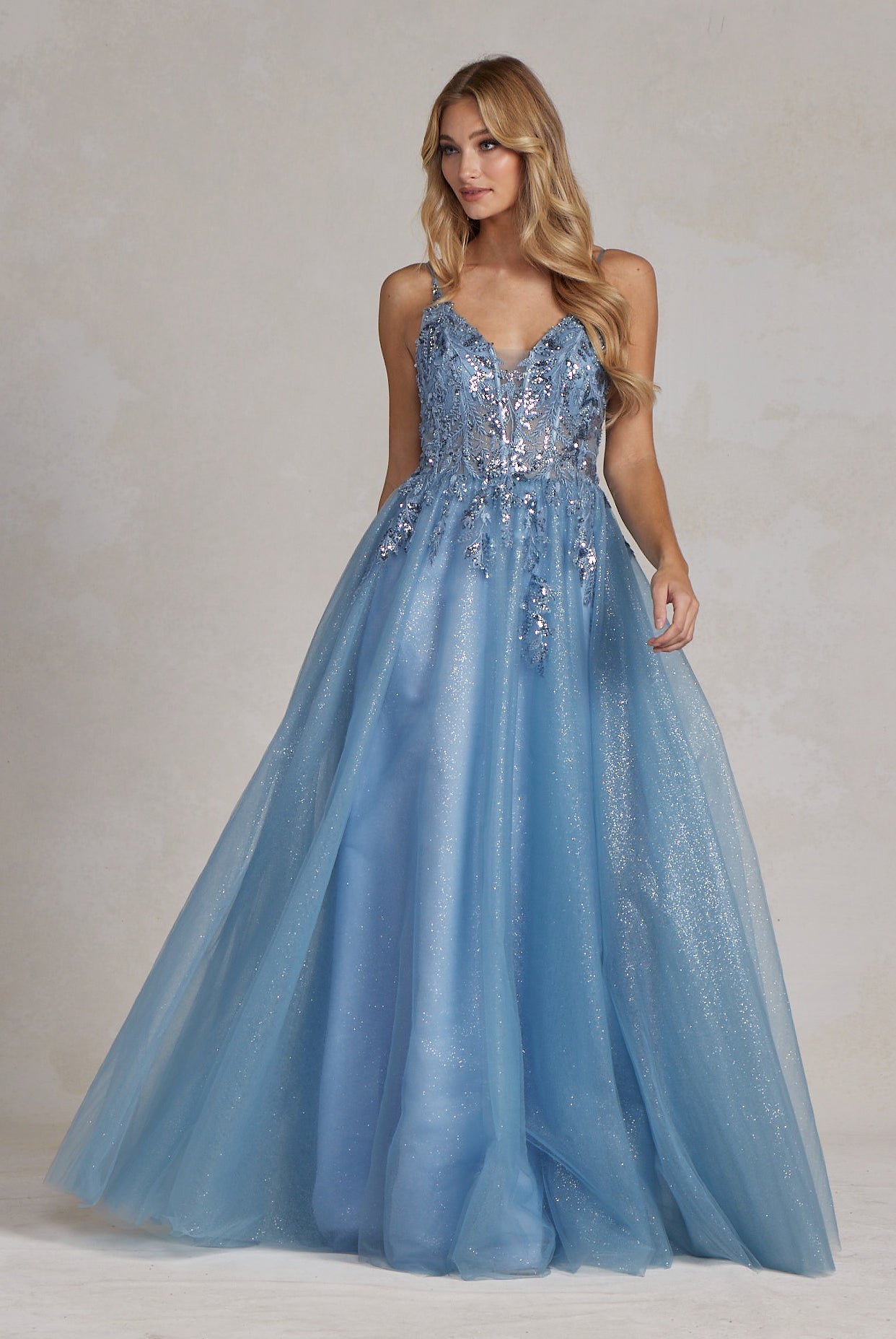 Embroidered Lace Bodice A-Line Spaghetti Straps Long Prom Dress NXE1125-Prom Dress-smcfashion.com