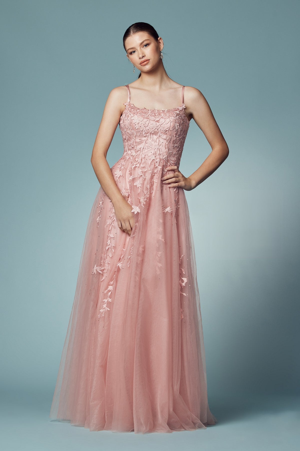 Floral Design Spaghetti Straps Long Bridesmaid & Prom Dress NXC415-Bridesmaid Dress-smcfashion.com