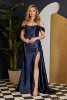 Off Shoulder Satin Open Back Long Evening Dress NXE1043-Evening Dress-smcfashion.com