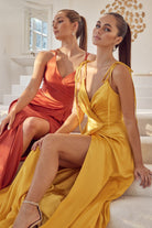 Double Breasted Spaghetti Straps High Slit Long Bridesmaid Dress NXR1029-Bridesmaid Dress-smcfashion.com