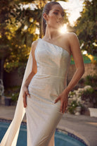 Embellished Jewel One Shoulder High Slit Long Wedding Dress NXE1039W-Wedding Dress-smcfashion.com