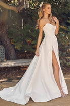 Strapless Side Slit A-Line Sweetheart Long Wedding Dress NXJW938-Wedding Dress-smcfashion.com